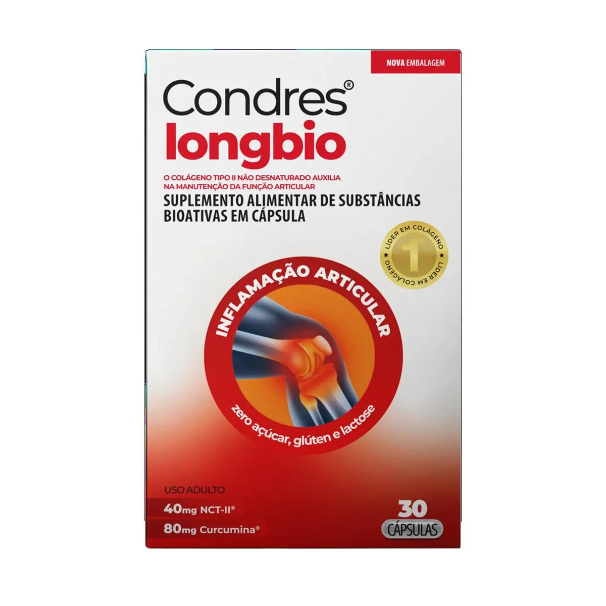Colágeno Tipo II Não Hidrolisado Condres Long Bio Curcumina 30 cápsulas - imagem 1