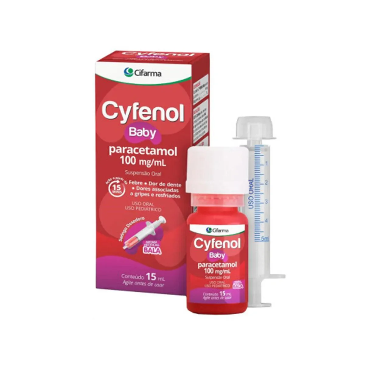 Cyfenol Paracetamol Bebê 100mg/ml Suspensão Oral Sabor Cereja 15ml - imagem 1