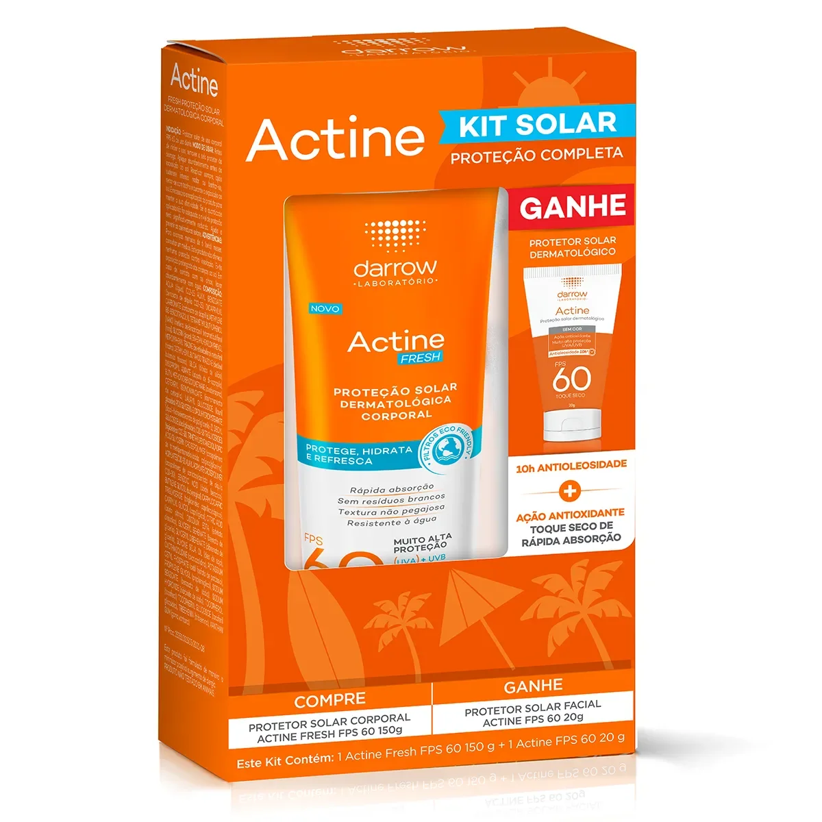 Kit Protetor Solar Actine Fresh FPS60 150g + Actine sem Cor 20g - imagem 1