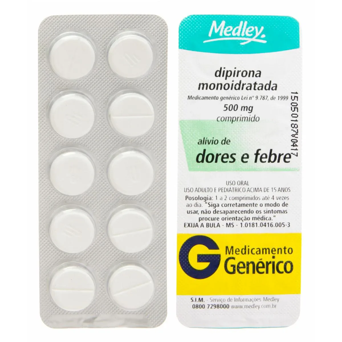 Dipirona Monoidratada 500mg 10 comprimidos Medley Genérico - imagem 1