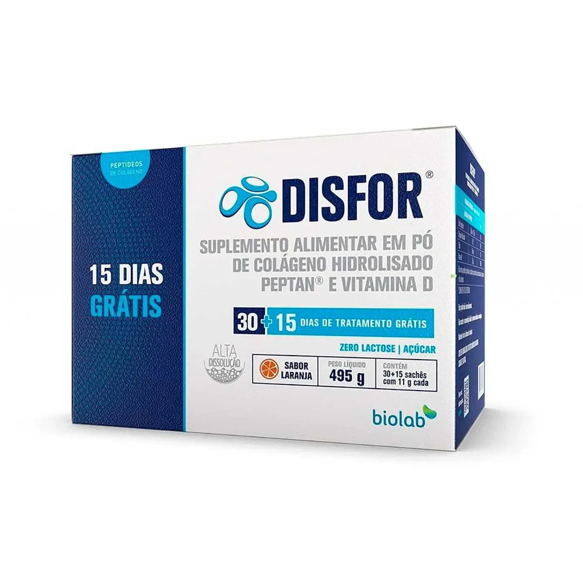 Colágeno em Pó Disfor Sabor Laranja - 45 sachês de 11g - imagem 1