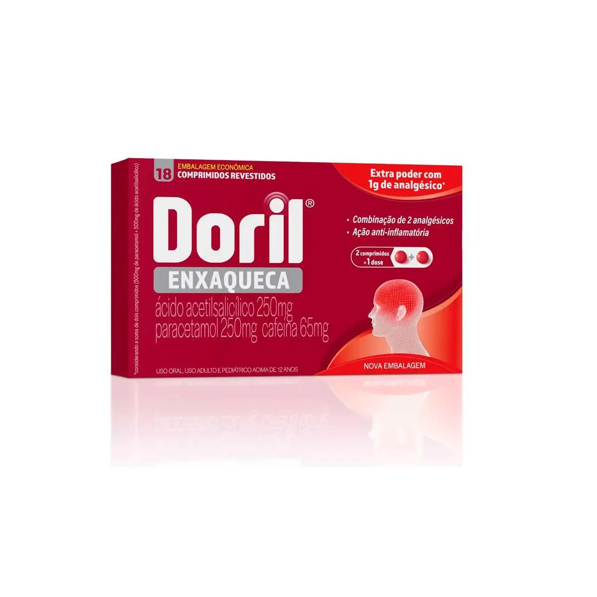 Doril Enxaqueca Ácido Acetilsalicílico 250mg + Paracetamol 250mg + Cafeína 65mg 18 comprimidos - imagem 1