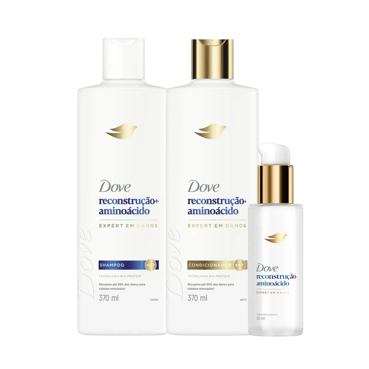 Kit Dove Reconstrução + Aminoácido Shampoo 370ml + Condicionador 370ml + Leave-In de Tratamento 110ml - imagem 1