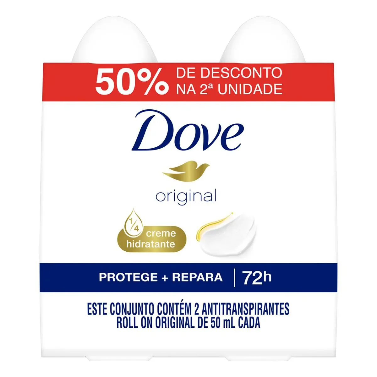 Kit Desodorante Antitranspirante Roll-On Dove Original 72h 2 unidades de 50ml cada - imagem 1