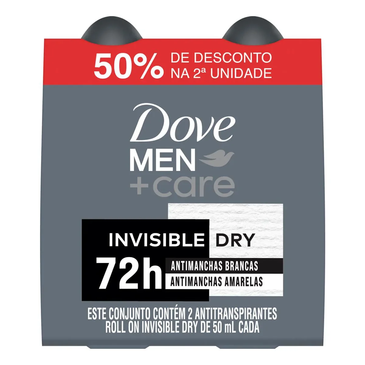 Kit Desodorante Antitranspirante Roll-On Dove Men +Care Invisible Dry Masculino 72h 2 unidades de 50ml cada - imagem 1