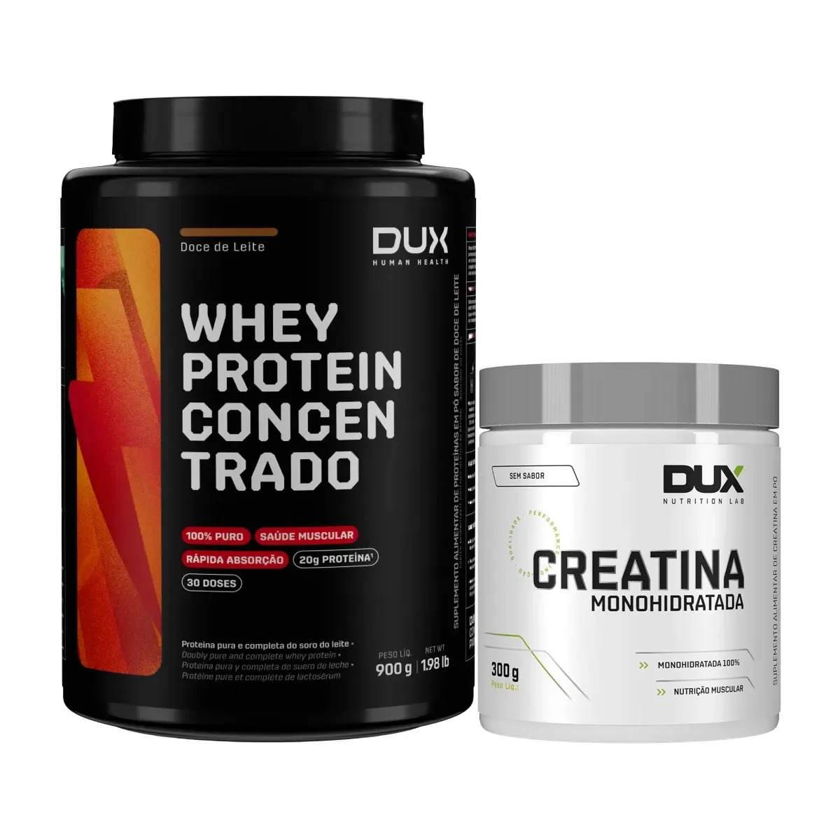 Kit Dux Whey Protein Concentrado Doce de Leite 900g + Creatina Monohidratada 300g - imagem 1