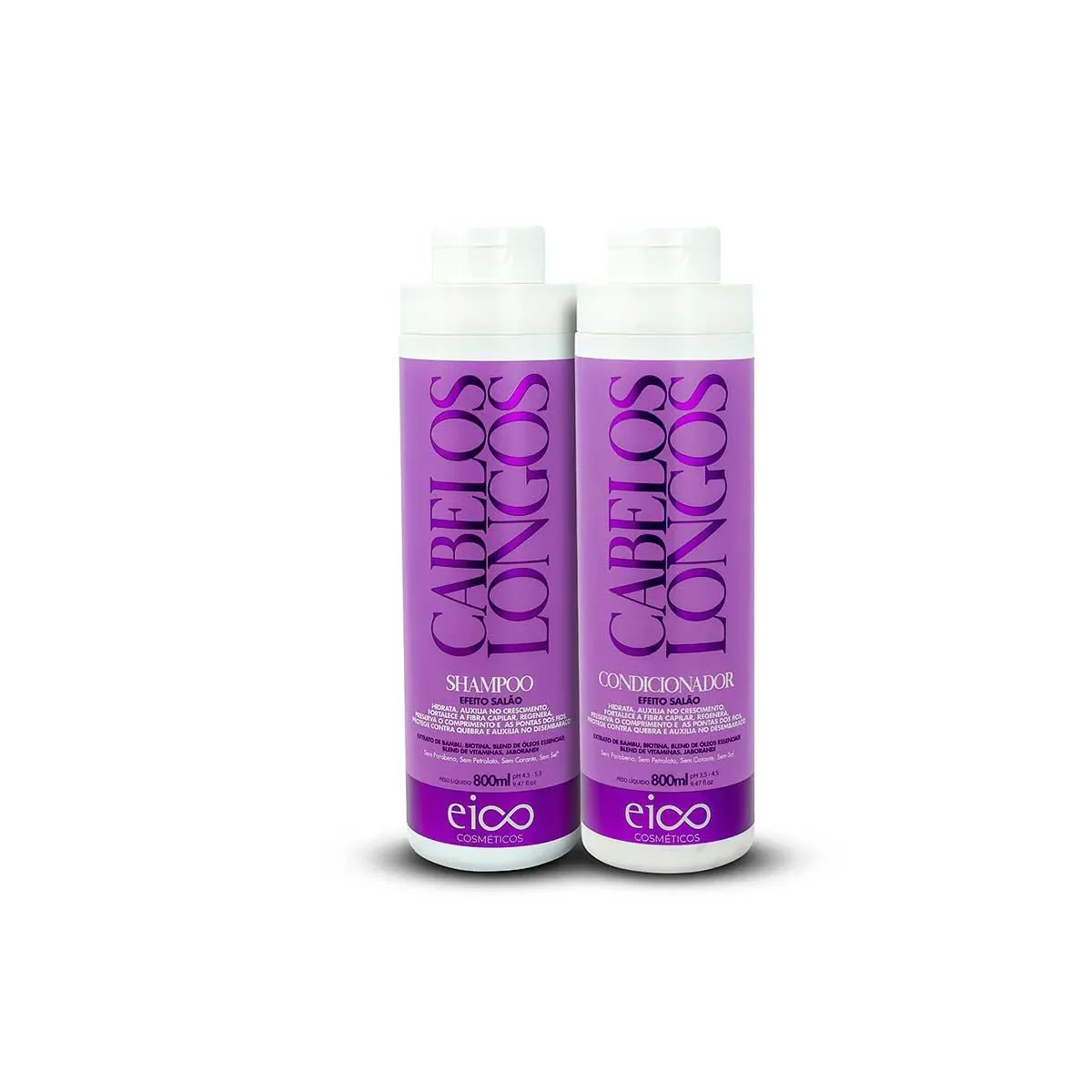 Kit Eico Cosméticos Cabelos Longos Shampoo 800ml + Condicionador 800ml - imagem 1