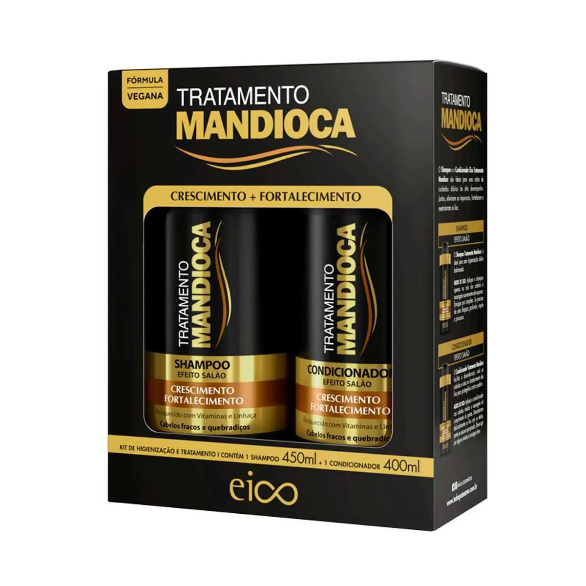 Kit Eico Cosméticos Tratamento Mandioca Shampoo 450ml + Condicionador 400ml - imagem 1