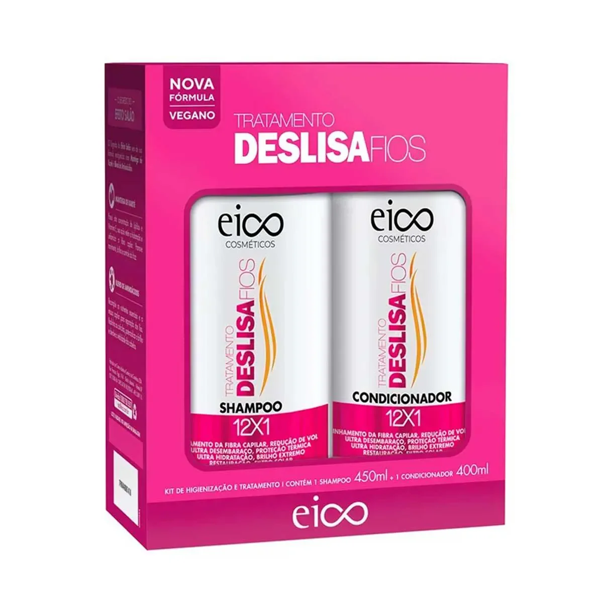 Kit Eico Cosméticos Tratamento Deslisa Fios Shampoo 450ml + Condicionador 400ml - imagem 1