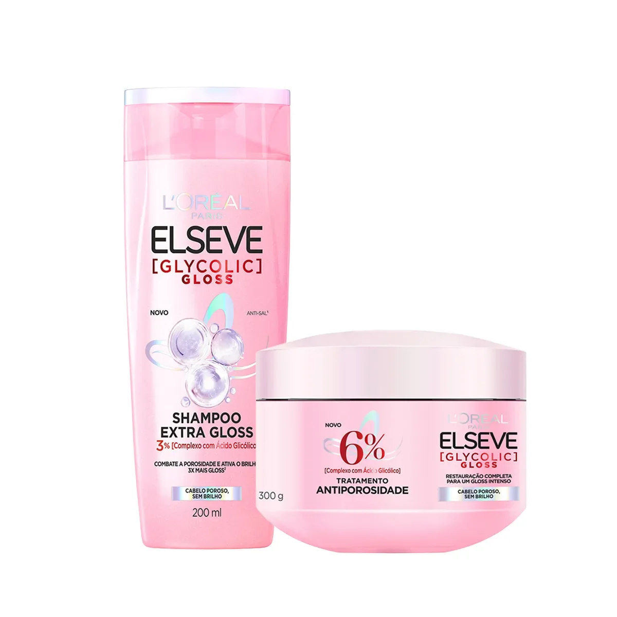 Kit Elseve Glycolic Gloss Shampoo 200ml + Creme de Tratamento 300g - imagem 1