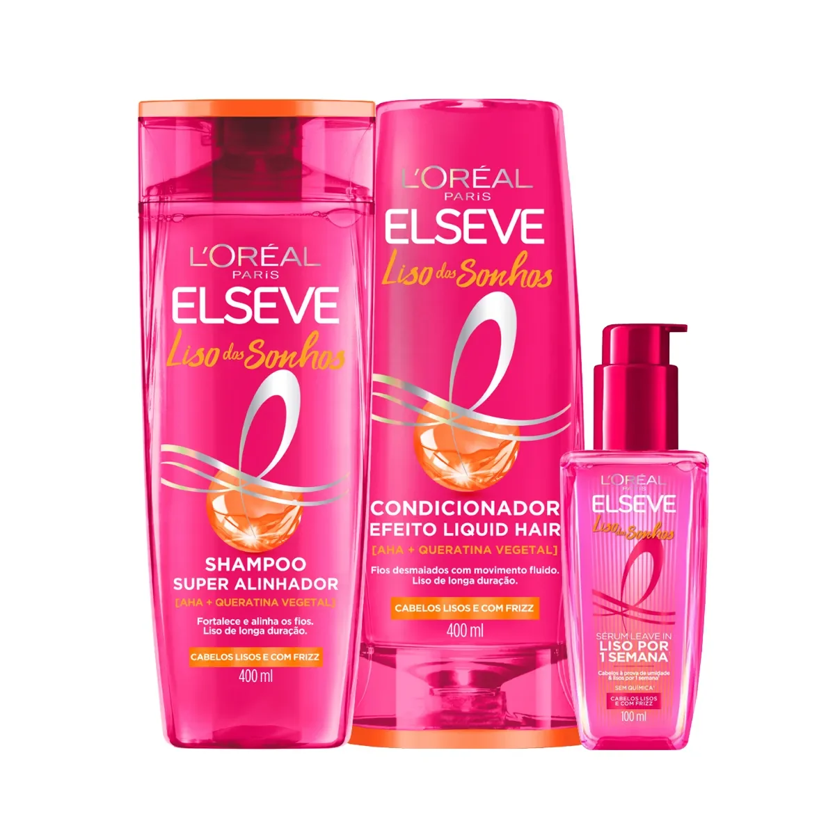 Kit L'Oréal Paris Elseve Liso dos Sonhos Shampoo 400ml + Condicionador 400ml + Sérum Leave-In 100ml - imagem 1