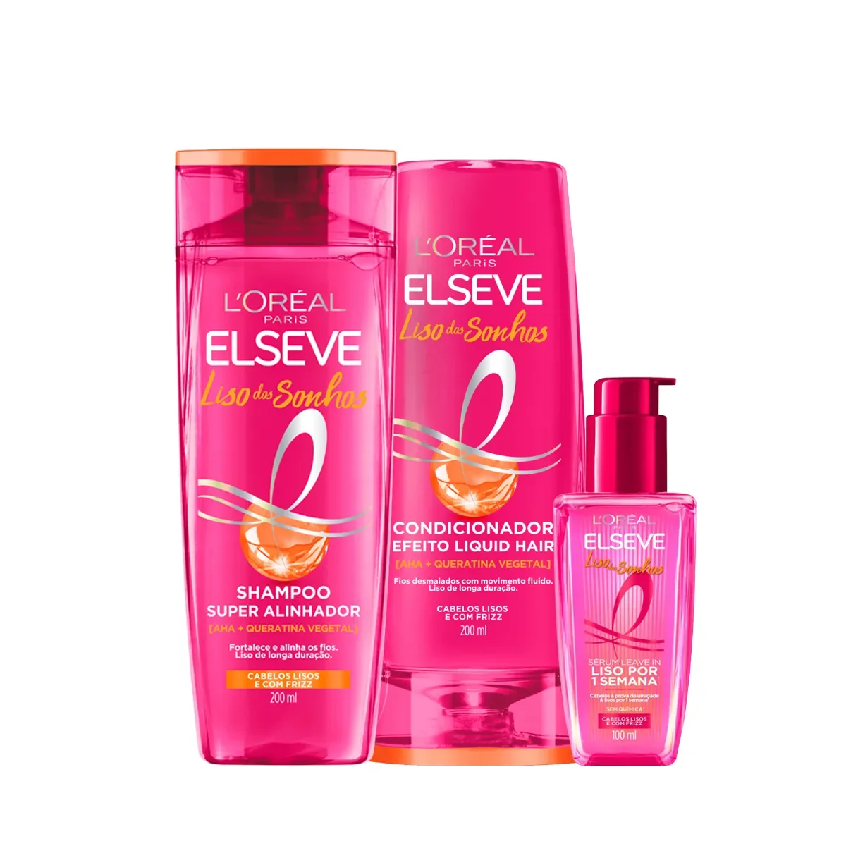 Kit L'Oréal Paris Elseve Liso dos Sonhos Shampoo 200ml + Condicionador 200ml + Sérum Leave-In 100ml - imagem 1