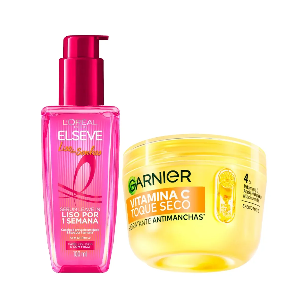 Kit Hidratante Facial Antimanchas Garnier Vitamina C Toque Seco 85g + Sérum Leave-In Elseve Liso dos Sonhos 100ml - imagem 1