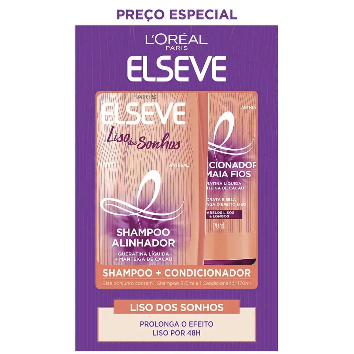 Kit L'Oréal Paris Elseve Liso dos Sonhos Shampoo 375ml + Condicionador 170ml - imagem 1