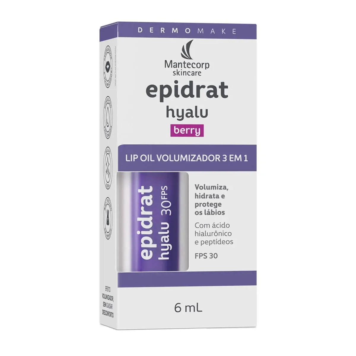 Lip Oil Volumizador 3 em 1 Epidrat Hyalu 3 em 1 Berry FPS 30 6ml - imagem 1
