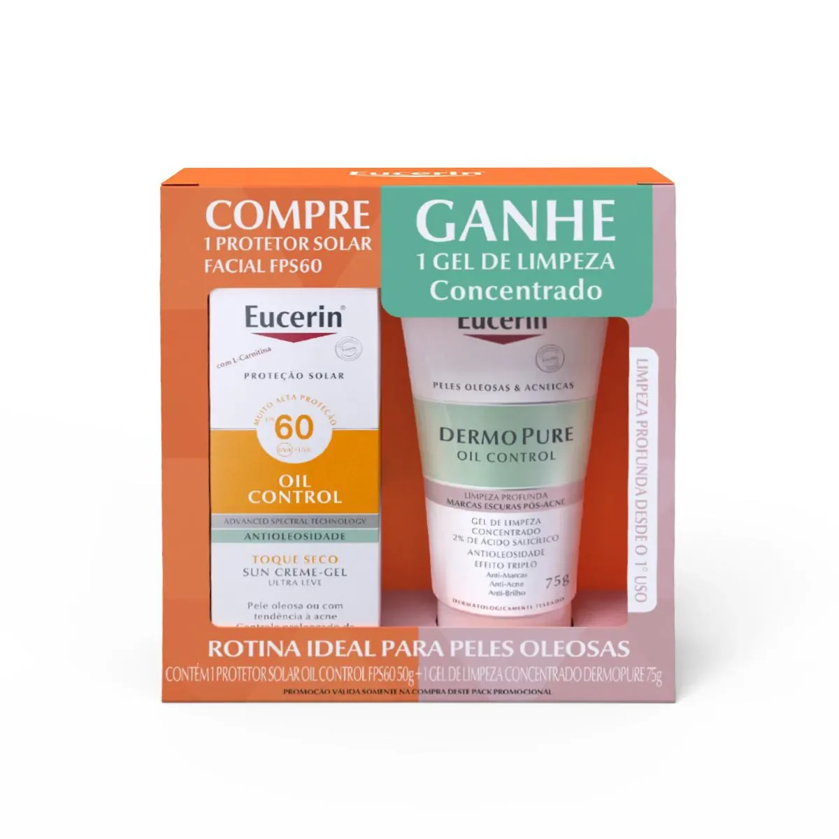 Kit Facial Eucerin Protetor Solar Oil Control FPS 60 50g + Gel de Limpeza Dermopure Oil Control 75g - imagem 1