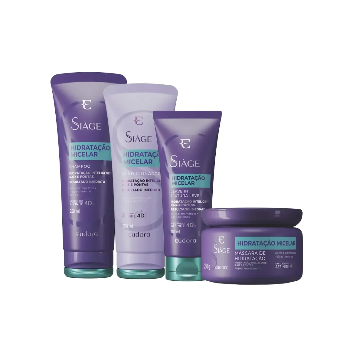Kit Eudora Siàge Hidratação Micelar Shampoo 250ml + Condicionador 250ml + Máscara 250g + Leave-In 100ml - imagem 1