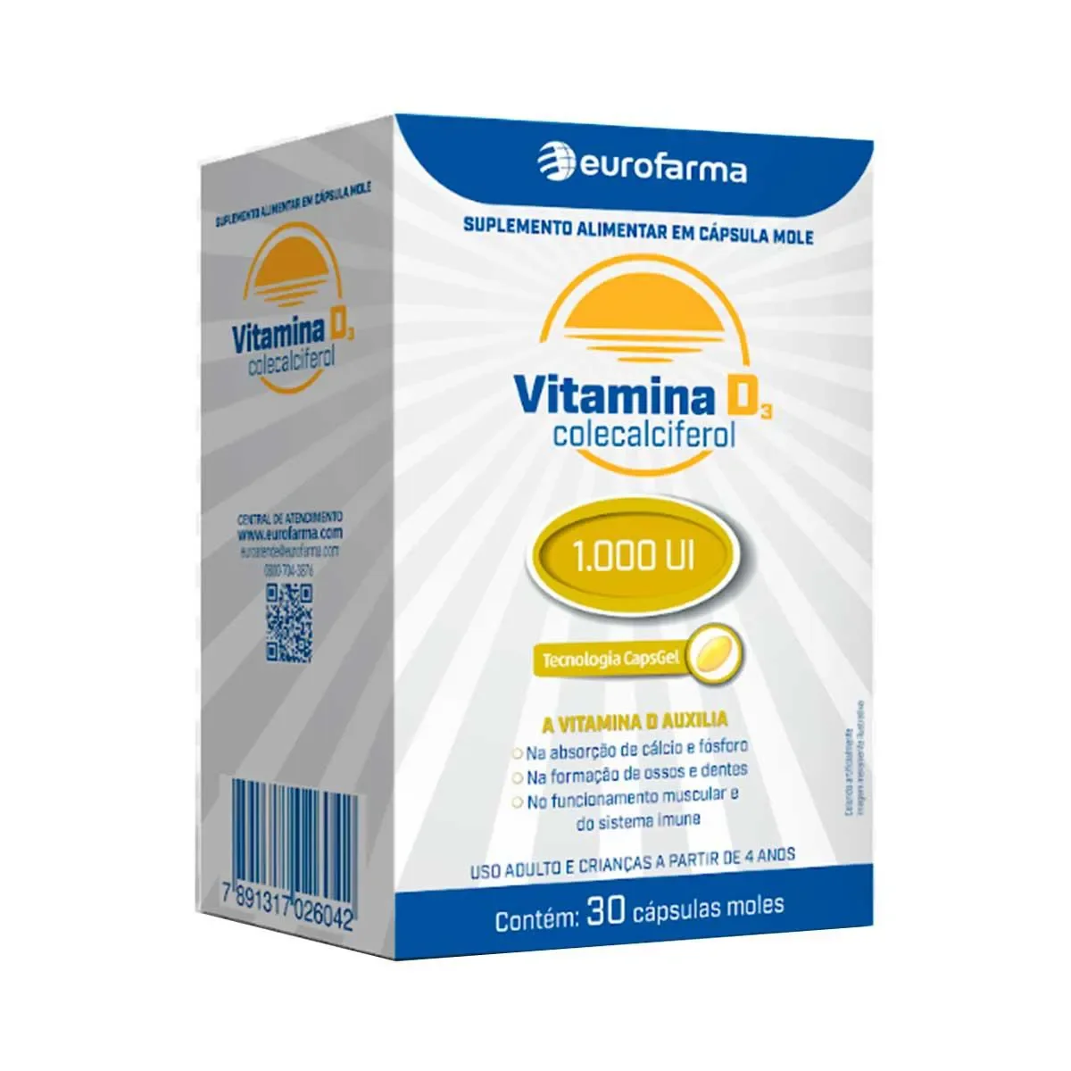 Vitamina D 1.000 UI Eurofarma 30 cápsulas - imagem 1