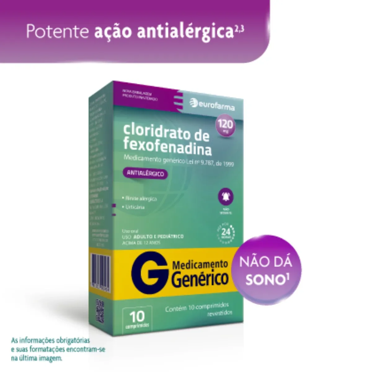 Cloridrato de Fexofenadina 120mg 10 comprimidos Eurofarma Genérico - imagem 1