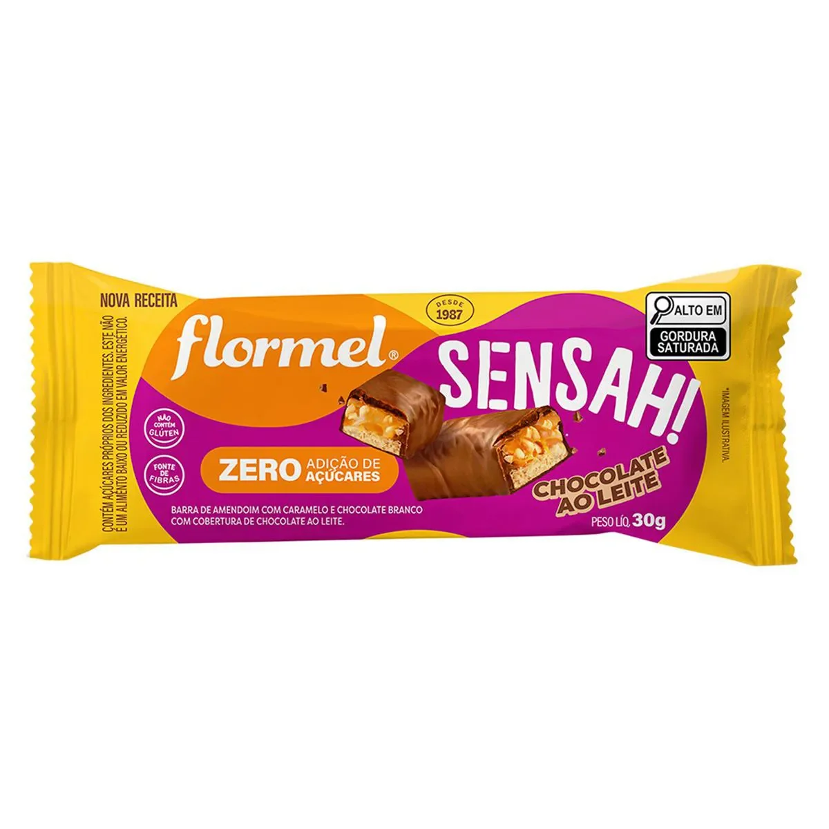 Chocolate Flormel Sensah! Zero Açúcar Amendoim com Caramelo e 30g - imagem 1