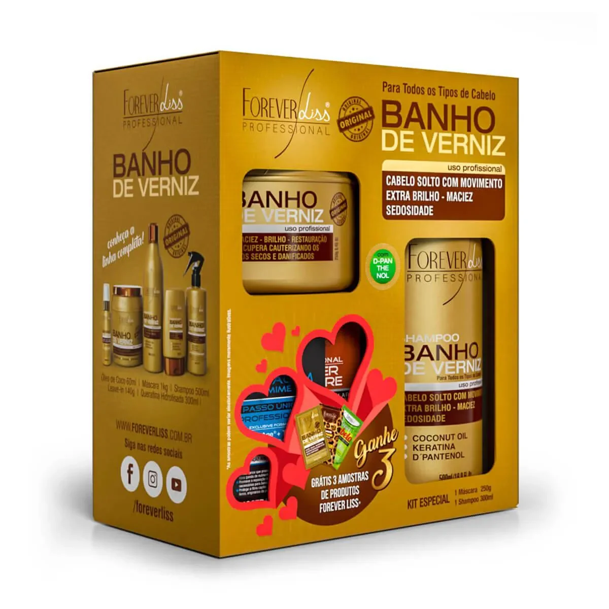 Kit Forever Liss Professional Banho de Verniz Shampoo 300ml + Máscara 250g - imagem 1