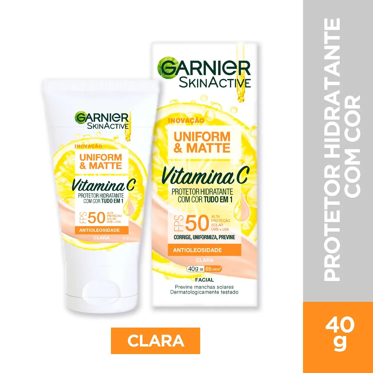 Protetor Solar Hidratante Facial Garnier Uniform & Matte Vitamina C FPS 50 Cor 40g - imagem 1