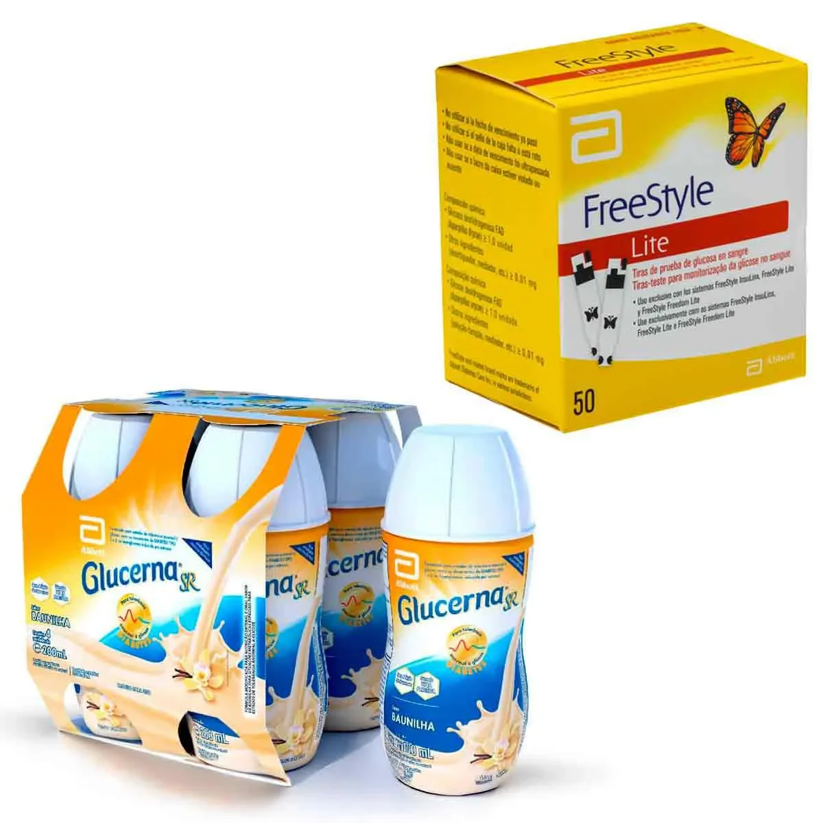 Kit Suplemento Alimentar Glucerna SR Baunilha 4 unidades com 200ml cada + Tiras de Teste para Glicose Freestyle Lite 50 unidades - imagem 1
