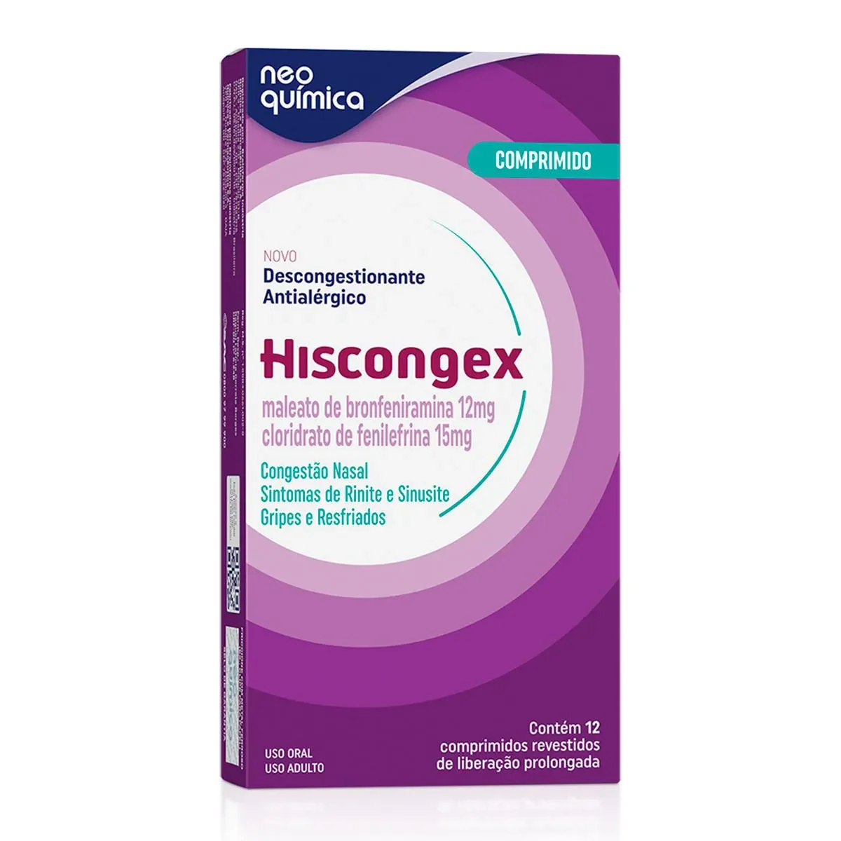 Hiscongex Maleato de Bronfeniramina 12mg + Cloridrato de Fenilefrina 15mg 12 comprimidos - imagem 1