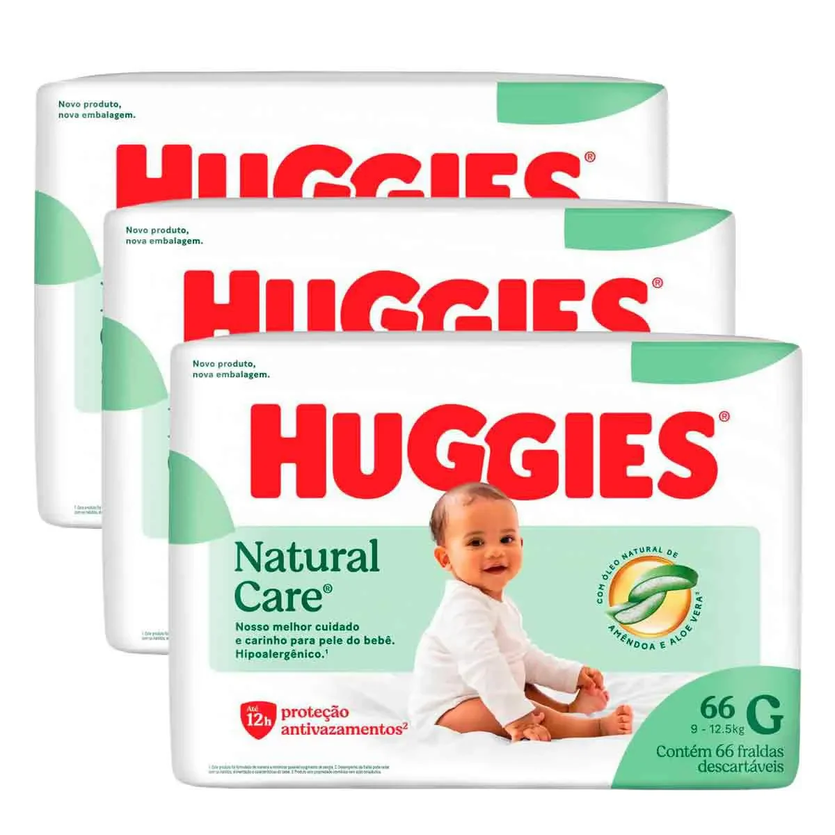 Kit Fralda Huggies Natural Care Premium G 3 Pacotes de 66 Unidades cada - imagem 1
