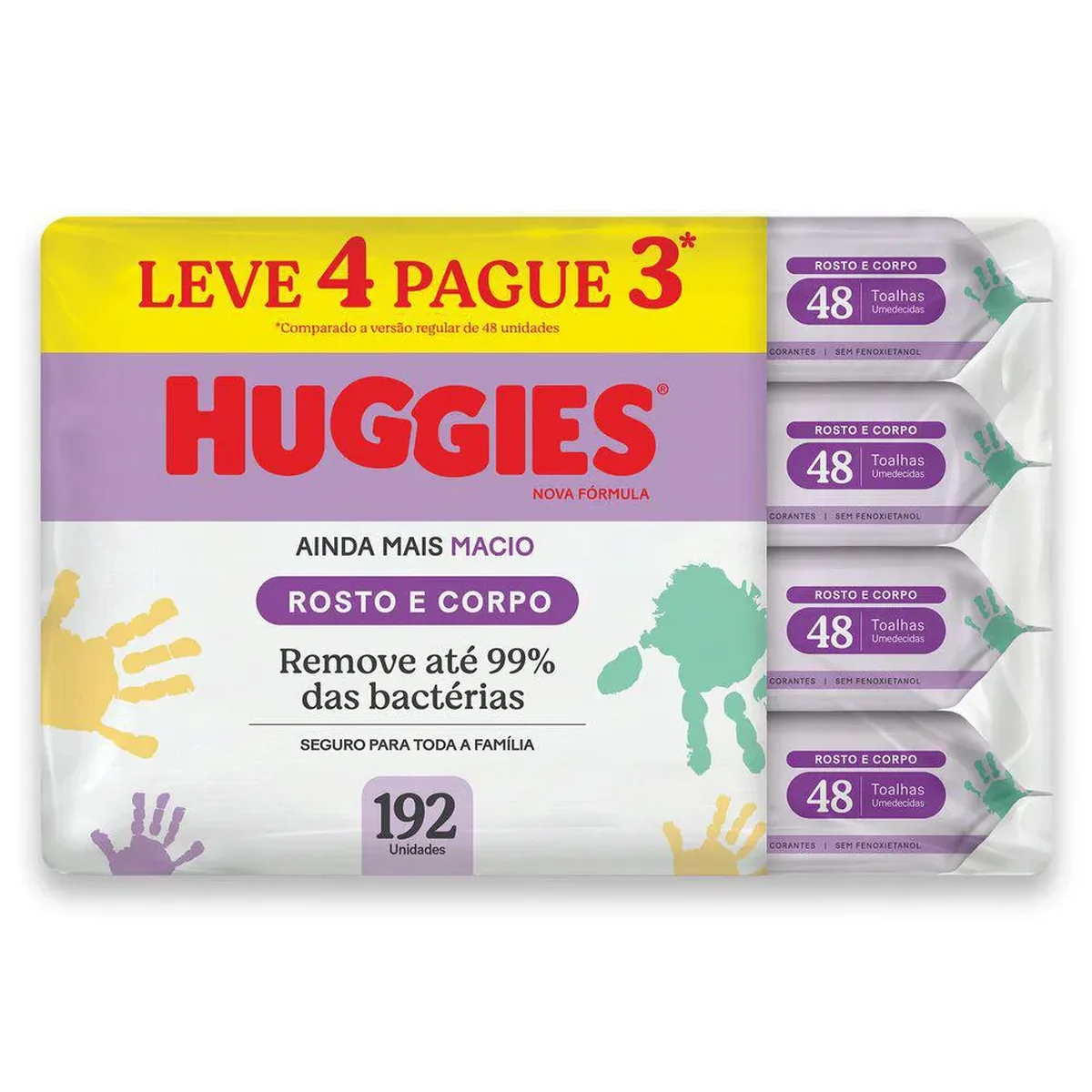 Kit Lenço Umedecido Huggies Rosto e Corpo Hipoalergênico 48 unidades 4 pacotes - imagem 1