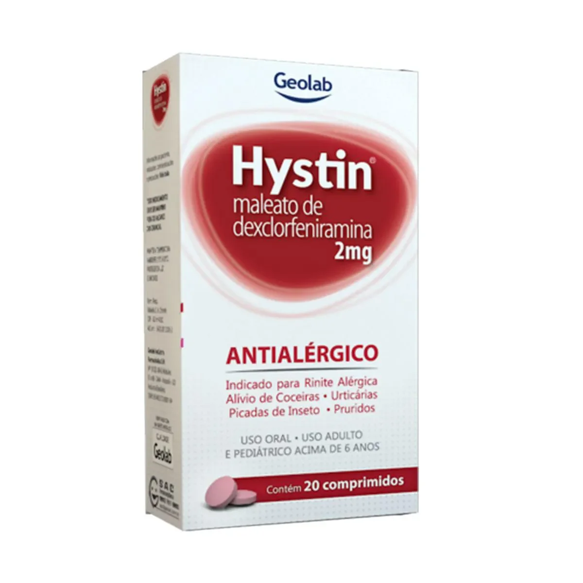 Hystin Maleato de Dexclorfeniramina 2mg 20 comprimidos - imagem 1