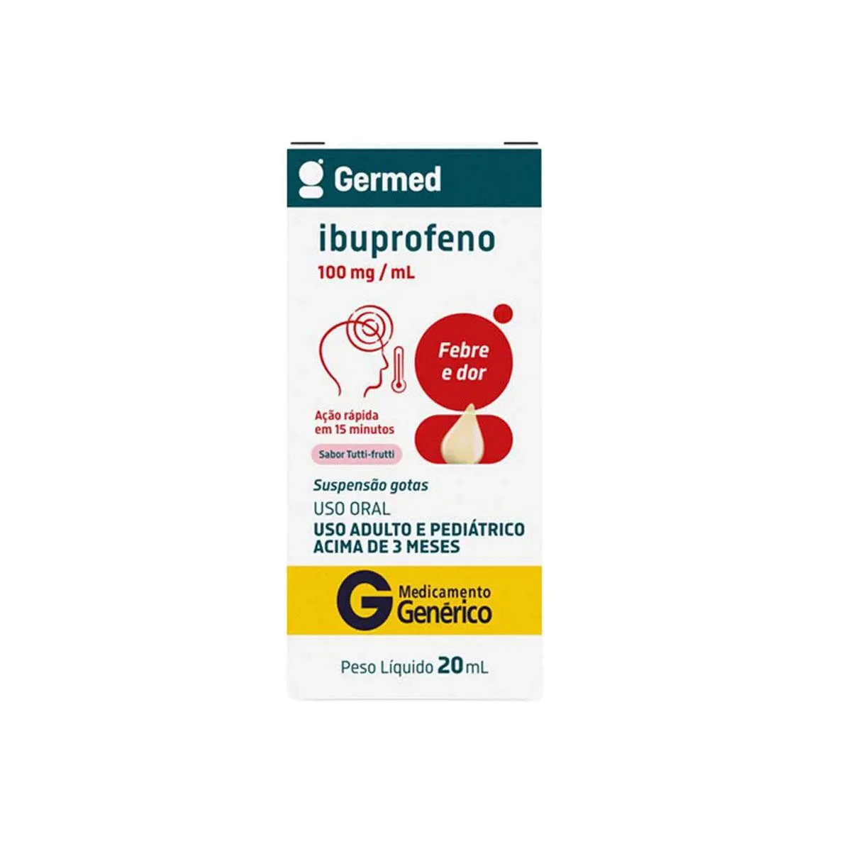 Ibuprofeno 100mg/ml Suspensão Oral 20ml Germed Genérico - imagem 1