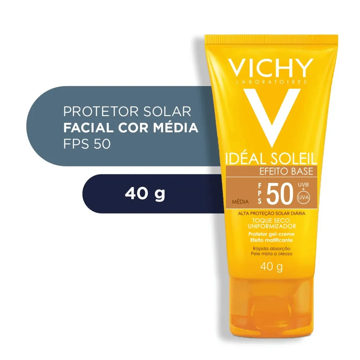 Protetor Solar Facial Vichy Idéal Soleil Efeito Base FPS 50 Cor Média 40g - imagem 1