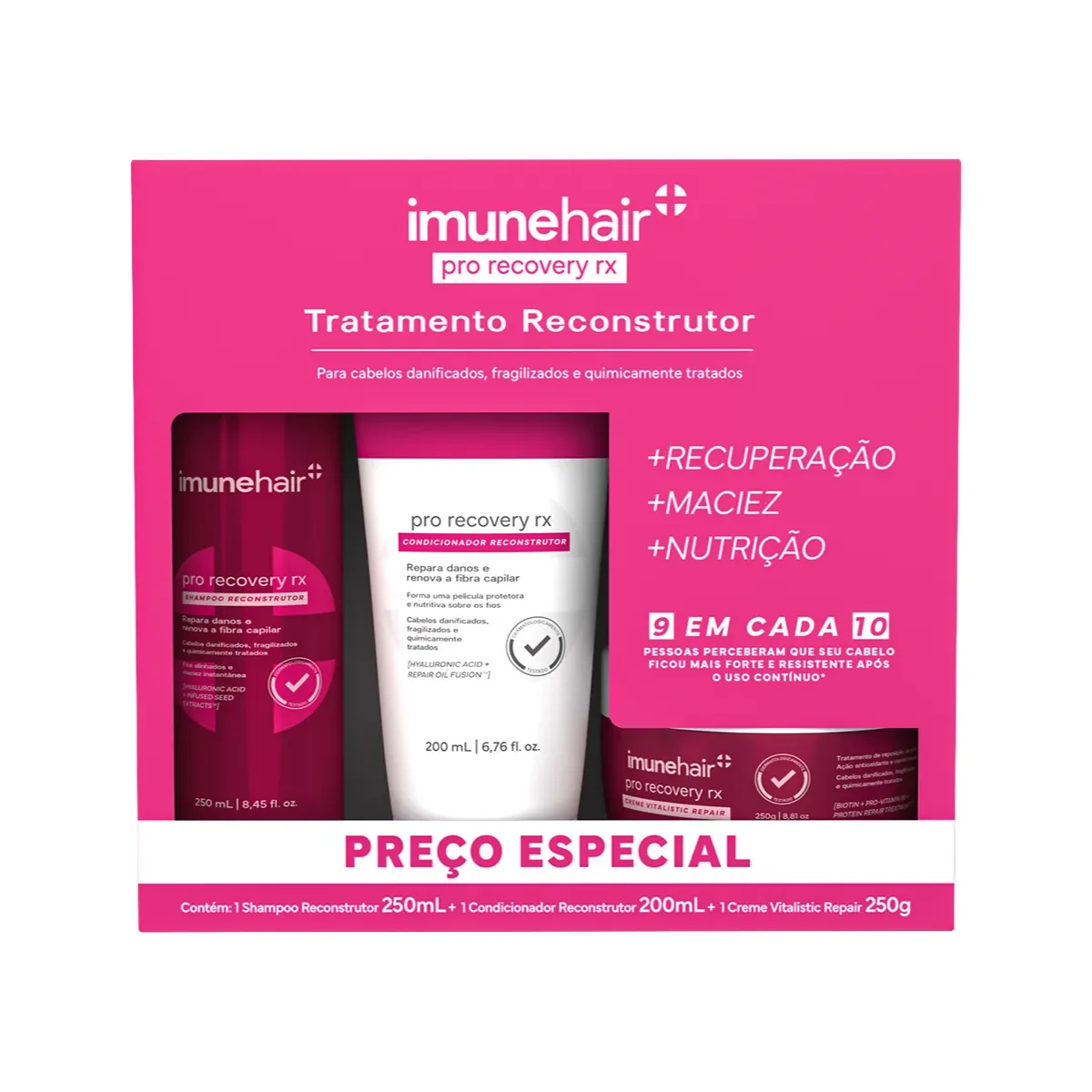 Kit ImuneHair Pack Pro Recovery RX Shampoo 250ml + Condicionador 200ml + Creme 250g - imagem 1