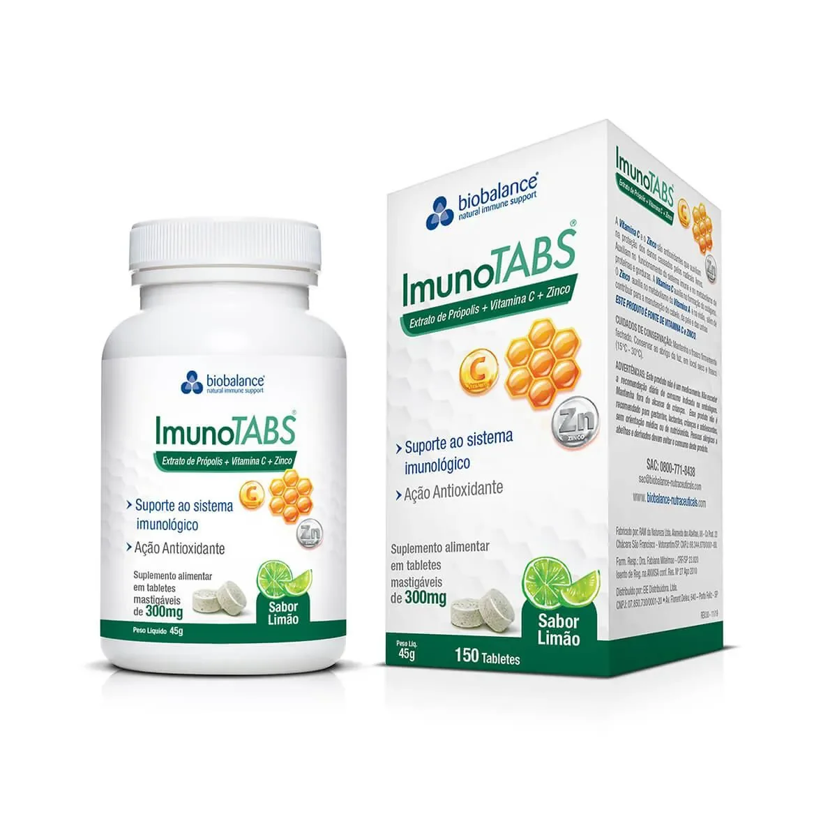 Suplemento Alimentar ImunoTABS 300mg Limão 150 tabletes - imagem 1