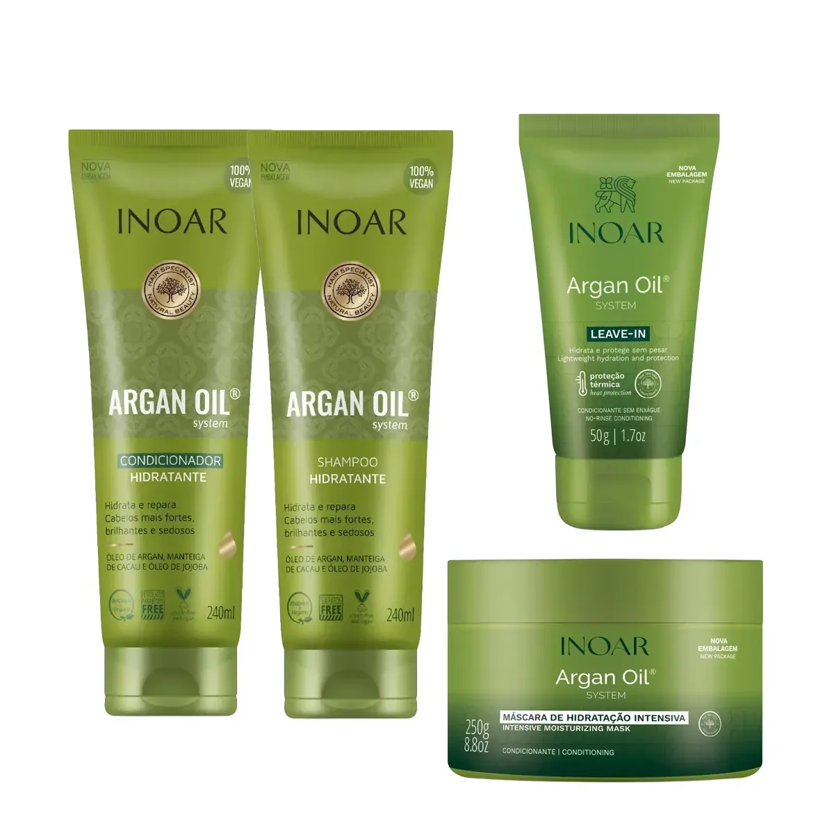 Kit Inoar Argan Oil Shampoo 240ml + Condicionador 240ml + Máscara de Tratamento 250g + Leave-In 50g - imagem 1