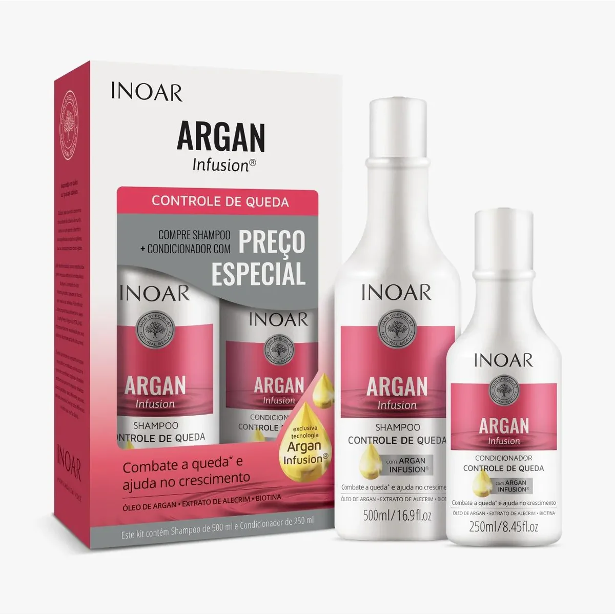 Kit Inoar Argan Infusion Shampoo Controle de Queda 500ml + Condicionador Controle de Queda 250ml - imagem 1