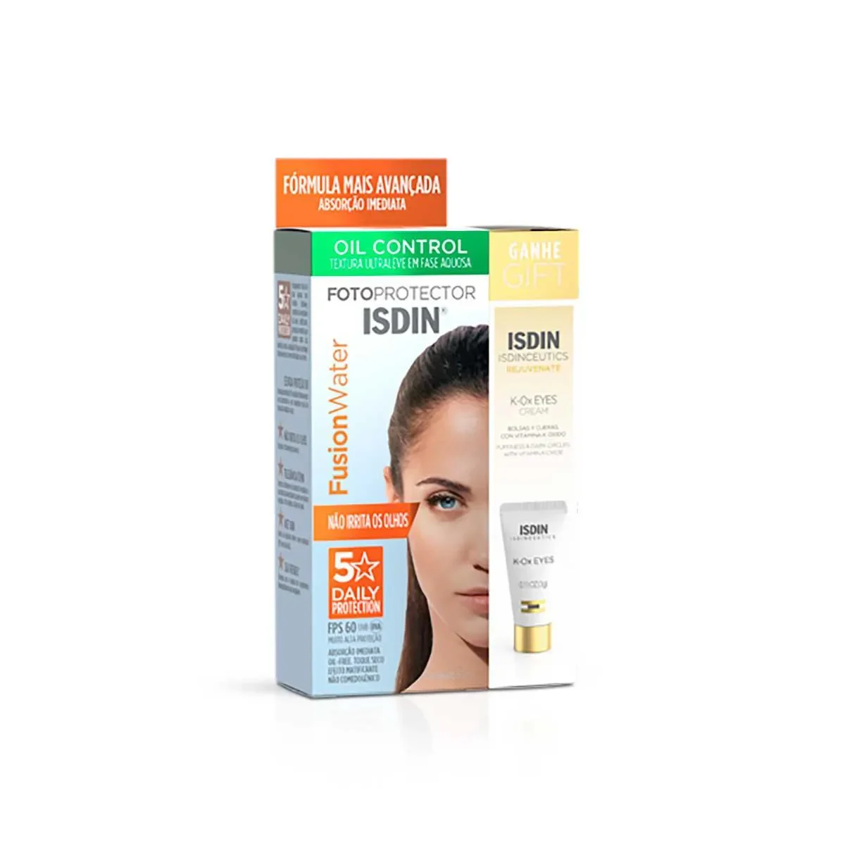 Kit Protetor Solar Isdin Fusion Water FPS60 com 50ml + K-Ox Eyes com 3g - imagem 1