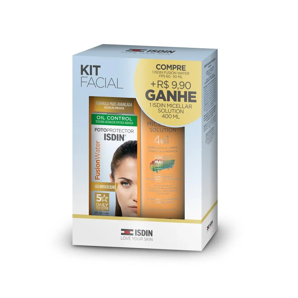 Kit Isdin Protetor Solar Facial Fusion Water FPS 60 50ml + Solução Micelar 400ml - imagem 1