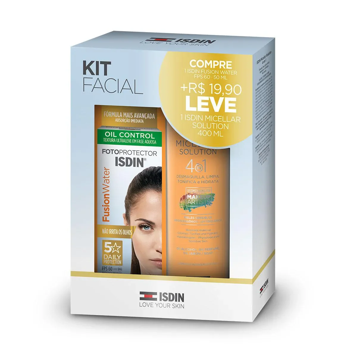 Kit Isdin Protetor Solar Facial Fusion Water FPS 60 50ml + Solução Micelar 400ml - imagem 1