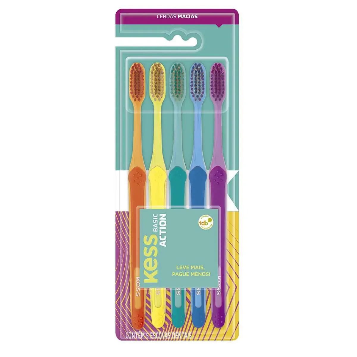 Kit Escova de Dente Kess Basic Action Macia 5 unidades - imagem 1