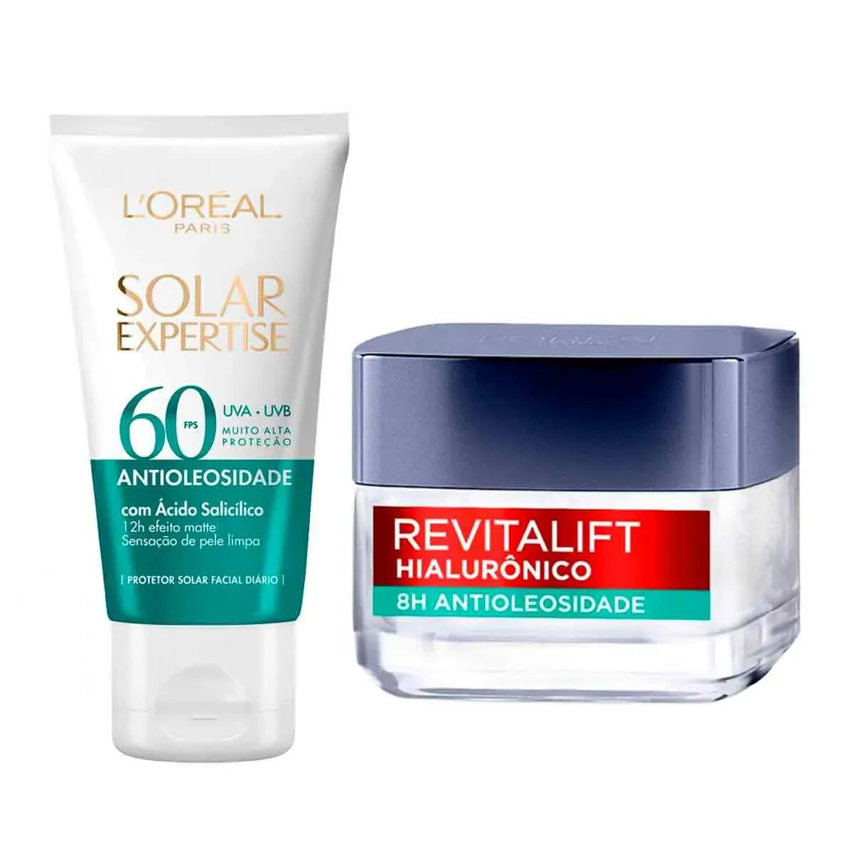 Kit L'Oréal Paris Antioleosidade Gel Creme Hidratante Revitalift Hialurônico 49g + Protetor Solar Facial Solar Expertise FPS 60 40g - imagem 1