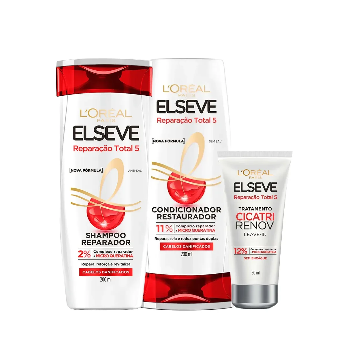 Kit L'Oréal Paris Elseve Reparação Total 5 Shampoo 200ml + Condicionador 200ml + Leave-in Cicatri Renov 50ml - imagem 1