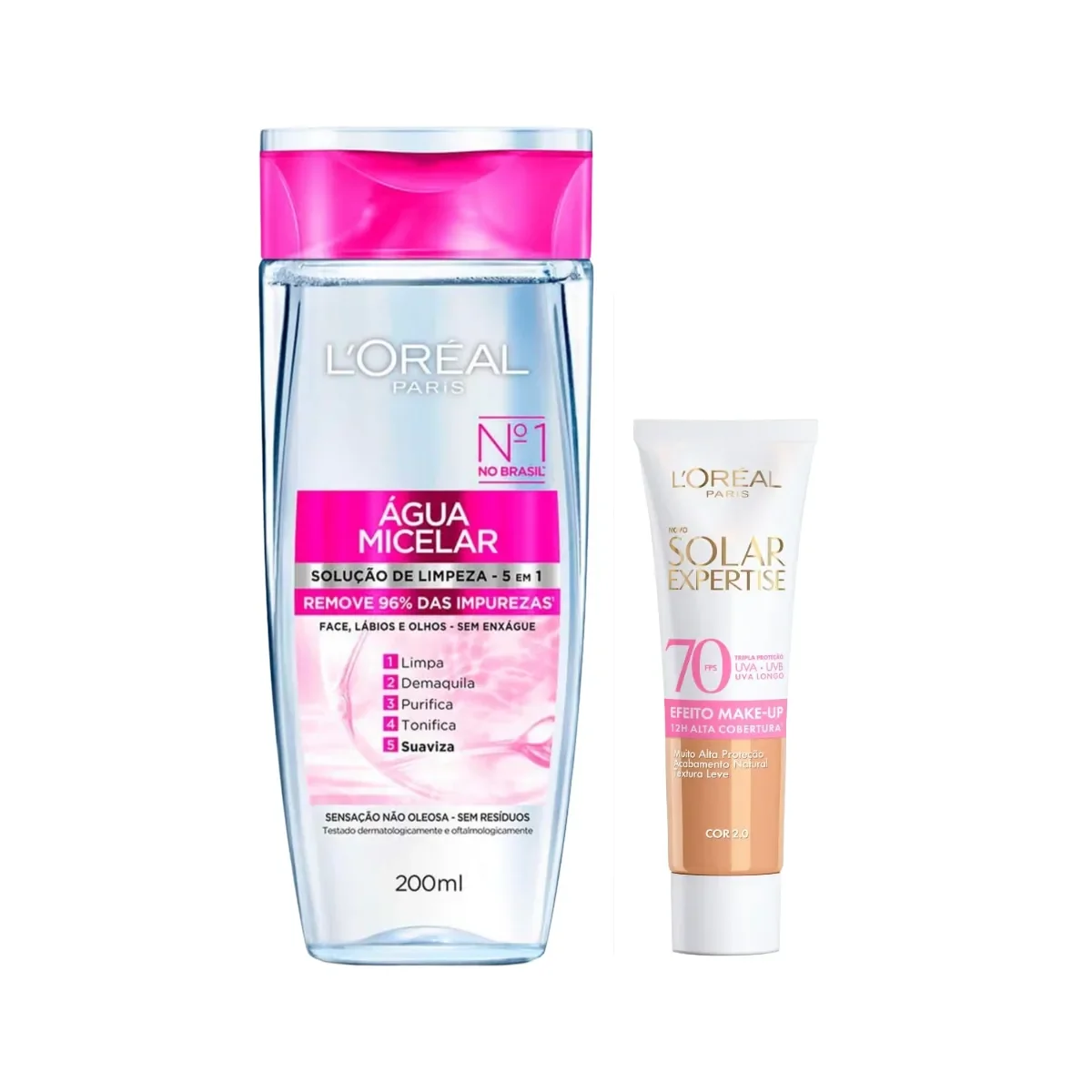 Kit Facial L'Oréal Paris Água Micelar Solução de Limpeza 5 em 1 200ml + Protetor Solar Expertise Efeito Make Up FPS 70 Cor 2.0 30g - imagem 1
