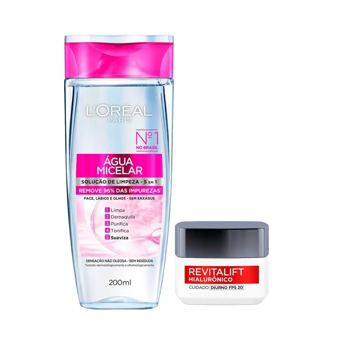 Kit L'Oréal Paris Água Micelar Solução de Limpeza 5 em 1 200ml + Creme Facial Anti-Idade Revitalift Hialurônico Diurno FPS 20 49g - imagem 1