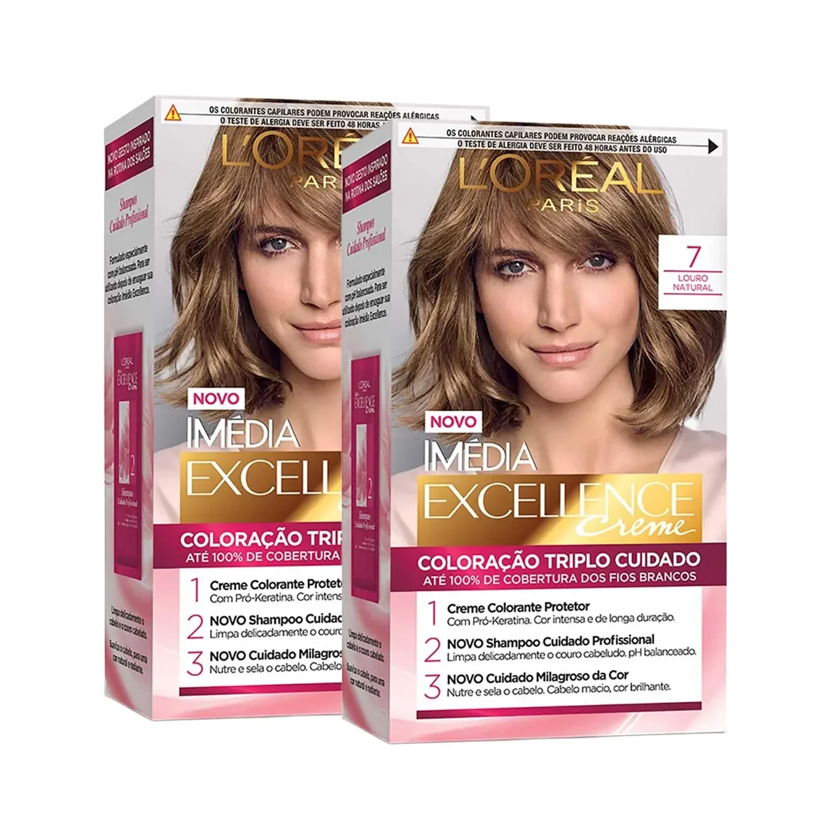 Kit Tinta de Cabelo Permanente Imédia Excellence L'Oréal Paris Creme - 7 Louro Natural 2 Unidades - imagem 1