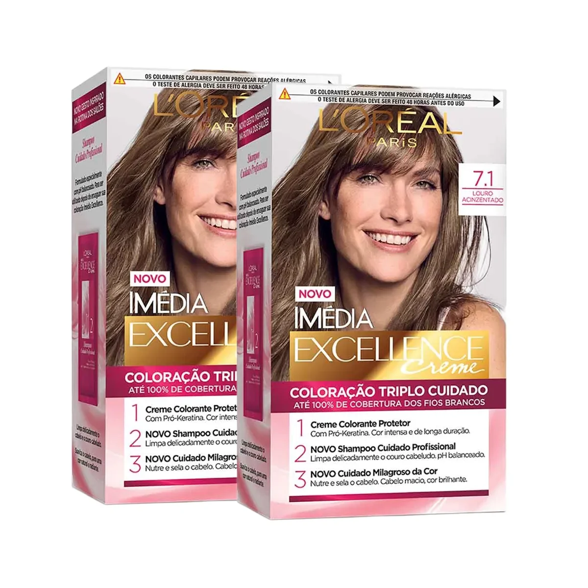 Kit Tinta de Cabelo Permanente Imédia Excellence L'Oréal Paris Creme - 7.1 Louro Acinzentado 2 Unidades - imagem 1
