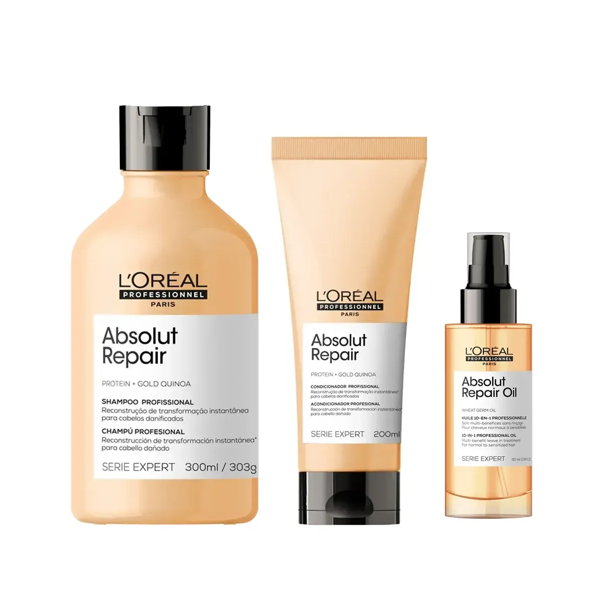Kit L'Oréal Professionnel Absolut Repair Shampoo 300ml + Condicionador 200ml + Óleo Reparador 10 em 1 90ml - imagem 1