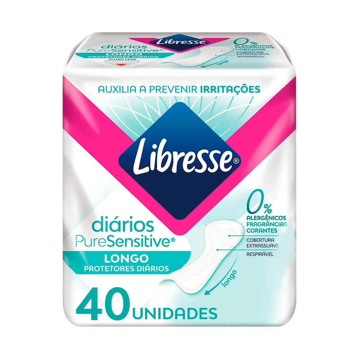 Protetor Diário Libresse Pure Sensitive Longo Sem Fragrância 40 unidades - imagem 1