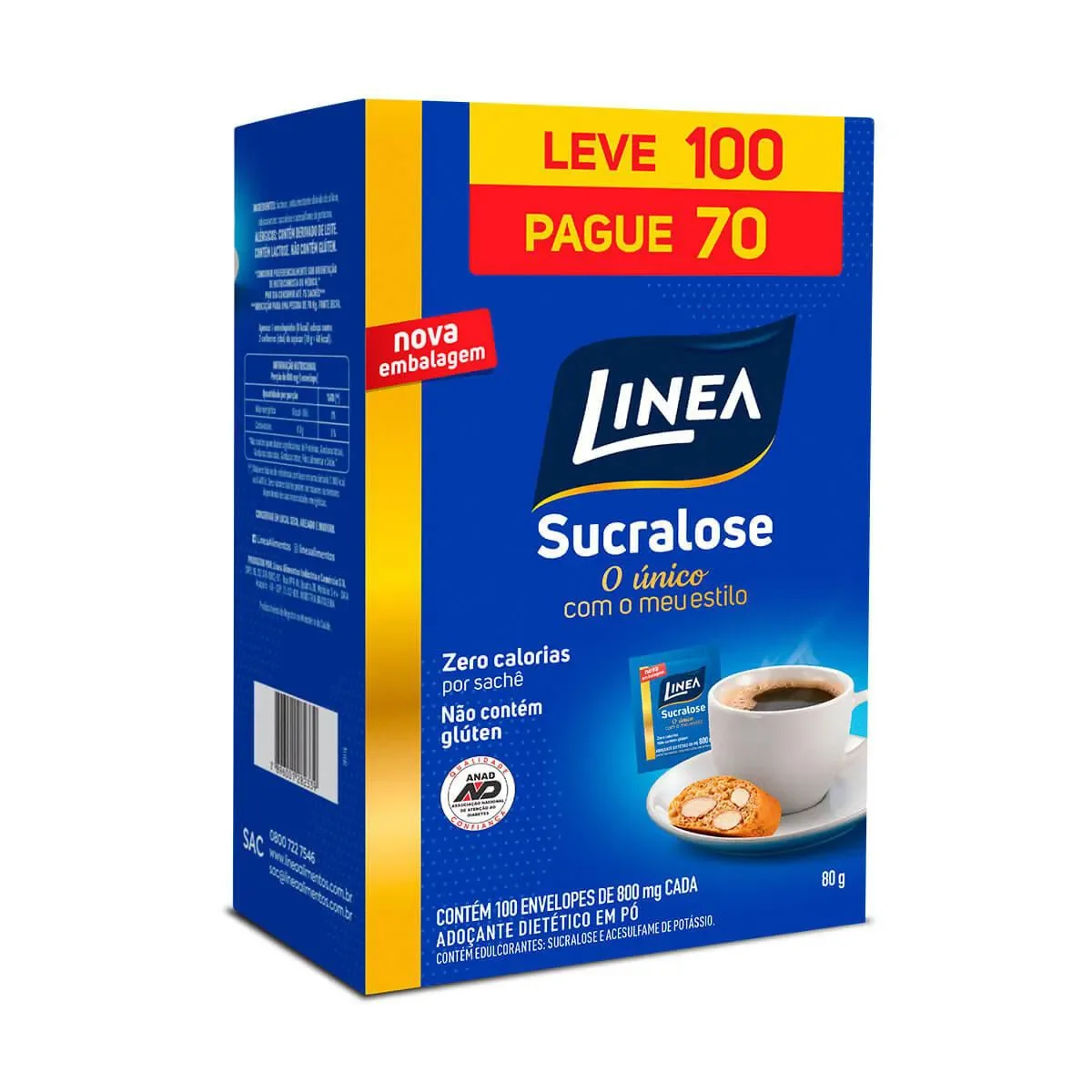 Adoçante Pó Linea Sucralose com 100 envelopes de 800mg cada - imagem 1